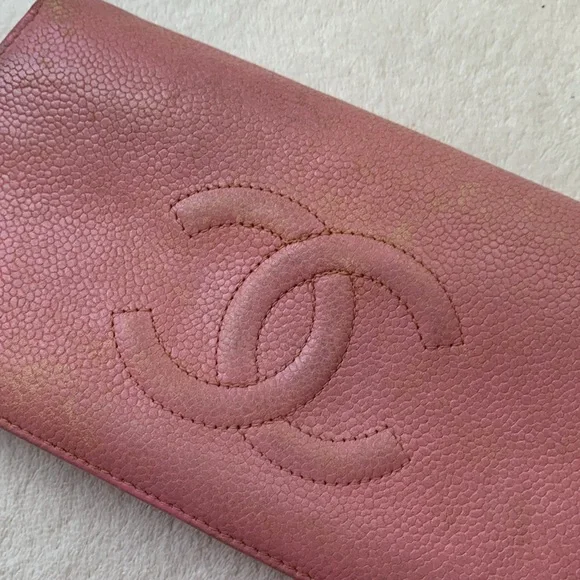 Authentic Chanel pink leather long wallet